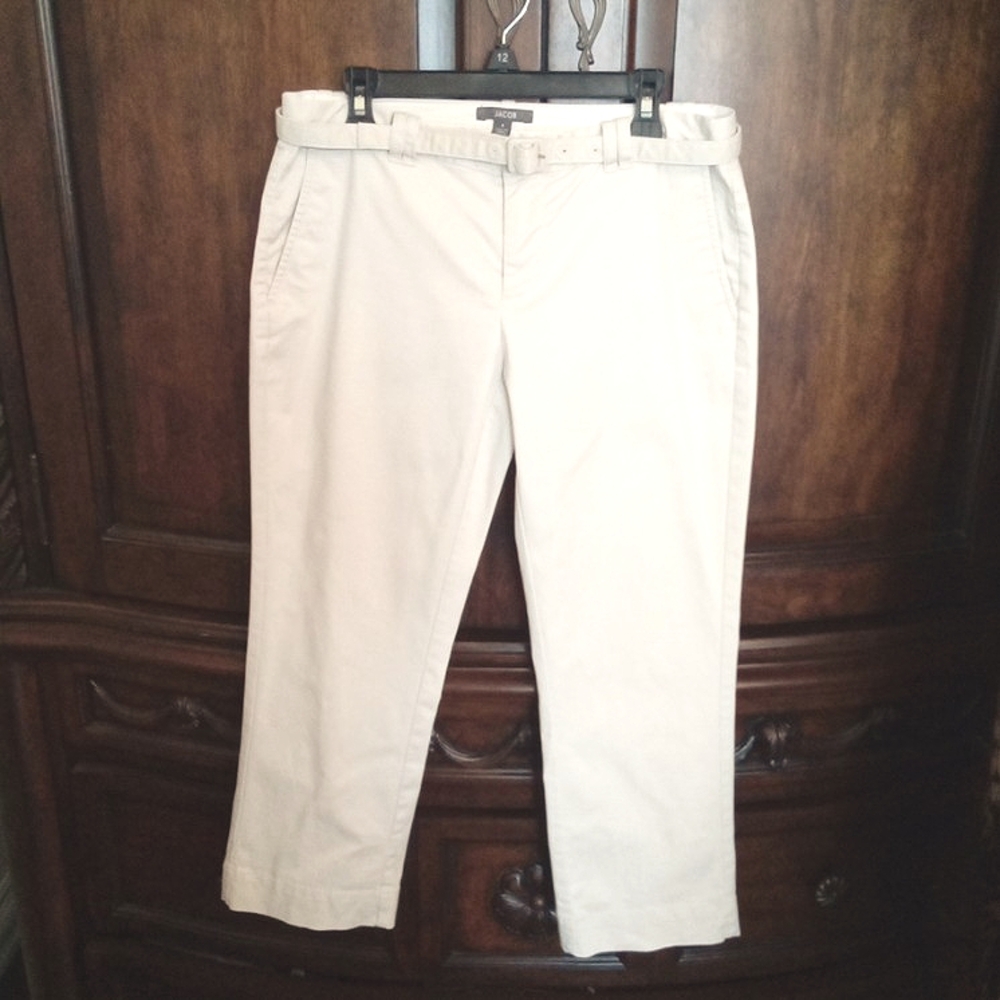 Vintage Jacob Women'sCream Cotton Capri Low Rise Pants Matching Belt Size 4